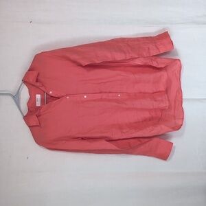 Uniqlo Salmon Pink Linen Long Sleeve Button Up Shirt Size Small
